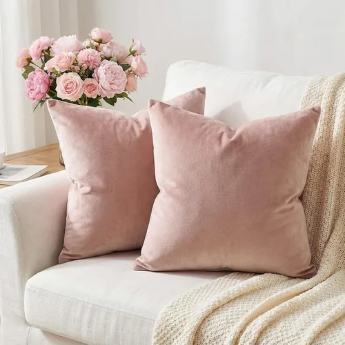 Vista 8 de Paquete de 2 fundas de almohada de terciopelo decorativas para sofá, cama, sofá, silla, funda de cojín azul suave, funda de almohada cuadrada sólida