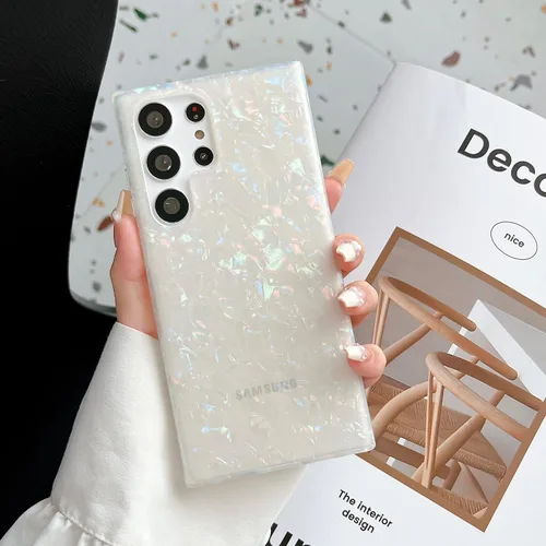 Vista 2 de S23 - Funda para Samsung Galaxy S23 para mujeres y niñas, diseño de mármol con purpurina floral, silicona suave, delgada, bonita, flexible, funda