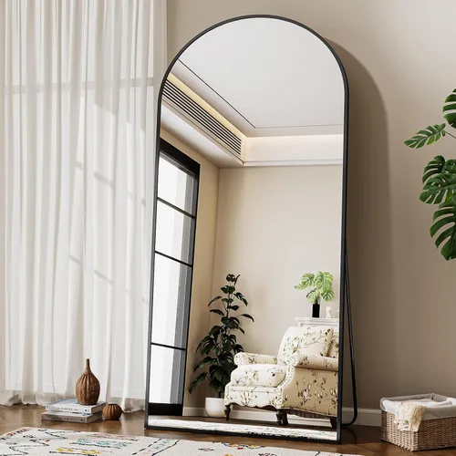 Vista 6 de Espejo de 56 x 21 pulgadas, de arco, de longitud completa, espejo de cuerpo completo con marco de aluminio, para colocar de pie, inclinado o Negro