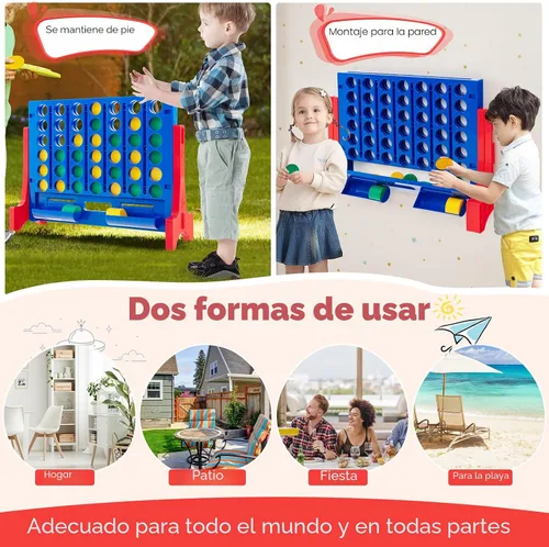 Vista 4 de COSTWAY - Juego gigante de 4 en línea con bolsa de transporte de almacenamiento, juego Jumbo de 4 en fila con ajedrez, deslizador de liberación