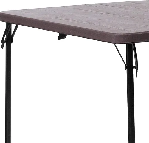 Vista 6 de EMMA + OLIVER Mesa plegable cuadrada de plástico de grano de madera marrón de 2.83 pies con mango