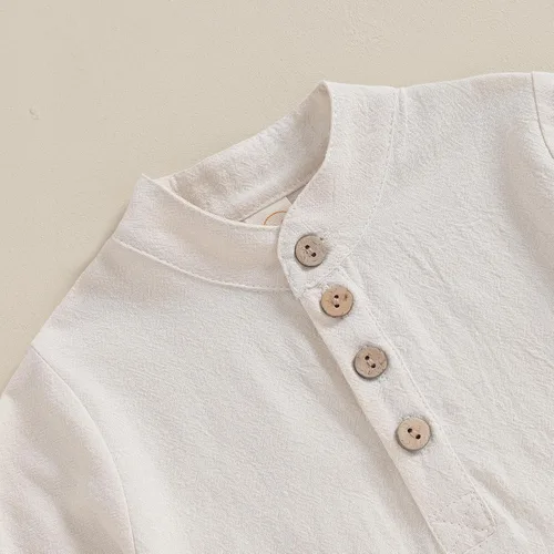 Vista 5 de Karuedoo Prendas de vestir para bebé niño de algodón y lino, camisas Henley con botones de manga larga, pantalones casuales conjunto A-beige Hierba