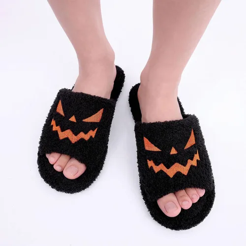 Vista 2 de shevalues Pantuflas de tela de rizo con punta abierta para mujer, pantuflas de espuma viscoelástica