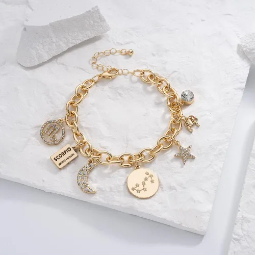 Vista 5 de Madison Tyler - Pulsera para mujer con dijes, símbolo de constelación del zodiaco, chapada en oro, placa de identificación, luna, constelación