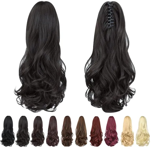Vista 49 de extensión de cola de caballo, extensión de pelo con pinza de 12" cola de caballo rizada corta Extensión de pelo sintético de aspecto natural