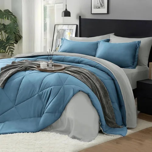 Vista 6 de BEDELITE Juego de ropa de cama con edredón tamaño individual de 5 piezas, reversible, en una bolsa - Juego de cama de lujo suave de microfibra
