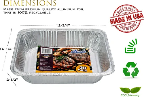 Vista 2 de Sartenes de aluminio desechables de tamaño medio (paquete de 30) 9 x 13 para preparar, asar, alimentos, almacenamiento, calefacción, cocina
