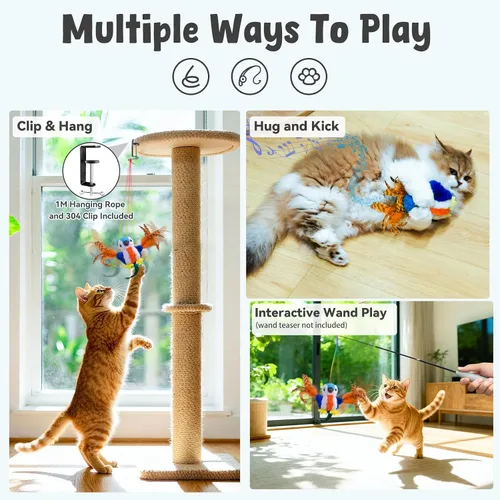 Vista 3 de Juguetes para gatos que aletean pájaro, juguetes de hierba gatera para gatos de interior, juguete automático interactivo para gatitos, juguete