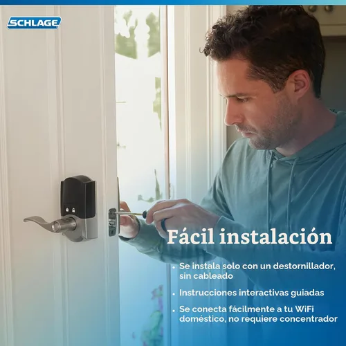 Vista 8 de Schlage Encode Smart WiFi Lock, manija de palanca, borde Camelot, bronce
