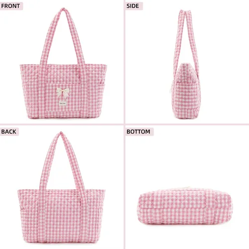Vista 9 de Two Sets of Quilted Gingham Tote BagsBlack&Blue