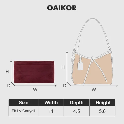 Vista 2 de Organizador de bolso para bolsos, organizador de bolsa de terciopelo para bolso, se adapta a LV Carryall PM y más. (PM-terciopelo rojo vino)