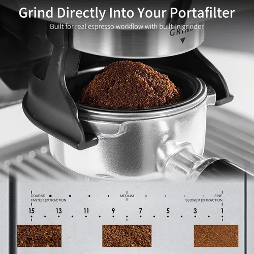 Vista 5 de URintells Cuising Máquina de café expreso con molinillo, cafetera todo en uno con control de temperatura PID y bomba italiana ULKA de 15 bares