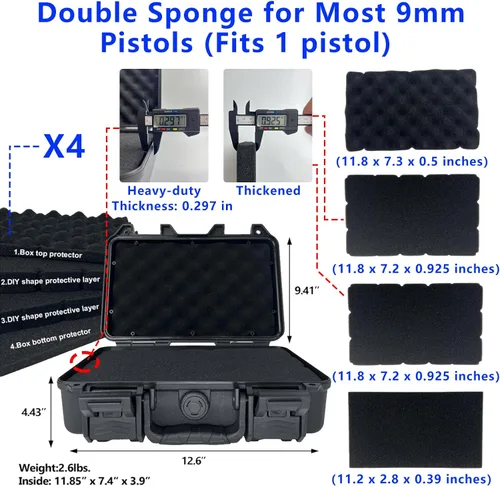 Vista 5 de Funda para pistola con cerradura - Estuche de viaje para pistola con 2 cerraduras TSA incluidas, Estuche de transporte para pistola de carcasa dura