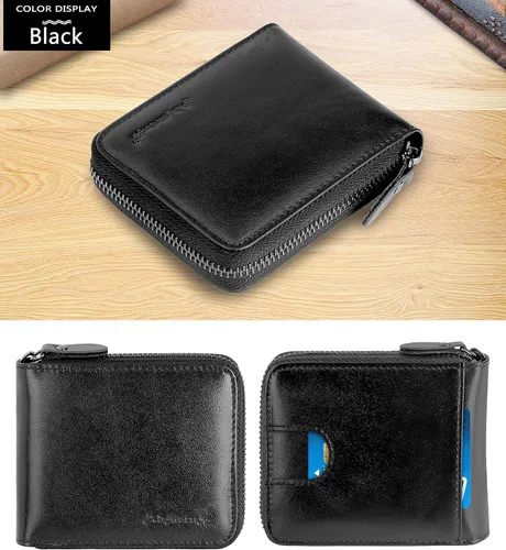 Vista 2 de Admetus - Cartera de piel auténtica para hombre con cremallera plegable