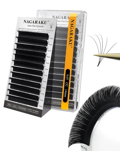 Vista 13 de NAGARAKU Easy Fan - Extensiones de pestañas prefabricadas en abanico de 3 capas, pestañas autoflorecientes de mega volumen, pestañas automáticas