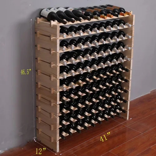 Vista 3 de Armario para vino independiente para piso, apilable, almacenamiento modular para encimera, soporte de vino de madera (100 botellas)