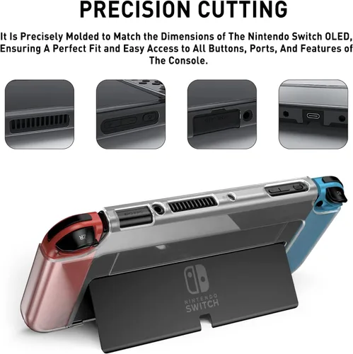 Vista 3 de Switch OLED - Funda protectora transparente acoplable a prueba de golpes para Nintendo Switch OLED modelo 2021 con protector de pantalla y tapas