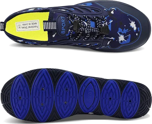 Vista 5 de Zapatos de agua para mujeres y hombres, zapatos de playa, zapatos de natación, zapatos descalzos, zapatos de senderismo, surf, caminar, azul oscuro