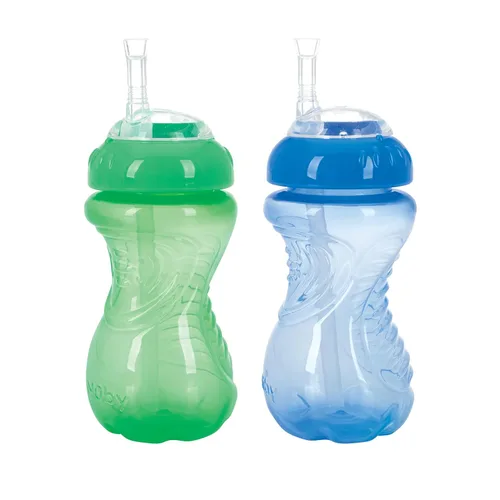 Vista 3 de Nuby Paquete de 2 vasos antiderrames con popote flexible, 10 onzas, los colores pueden variar