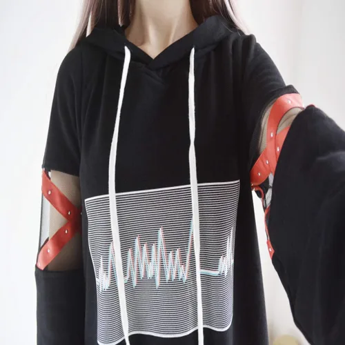 Vista 5 de Packitcute Harajuku vestido negro, estilo japonés Streetwear moda con capucha mini vestidos blancos