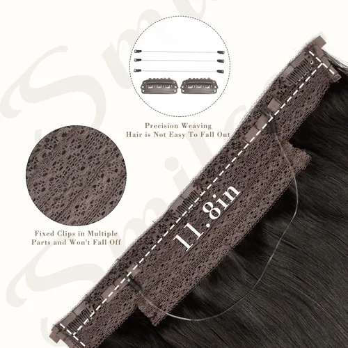 Vista 4 de Extensiones de cabello humano con alambre invisible, 16 pulgadas, 3.43 onzas, extensiones de cabello lacio natural con hilo transparente