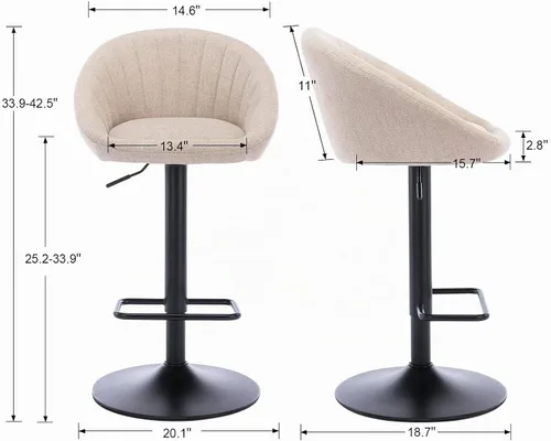 Vista 2 de EALSON Juego de 2 taburetes de bar giratorios ajustables, modernos taburetes de bar de altura de mostrador con respaldo bajo, cómodas sillas de bar