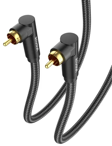 Vista 10 de VANAUX Cable de graves de 90 grados, cable de audio RCA a RCA premium, (conectores chapados en oro) ideal para espacios reducidos, cine en casa