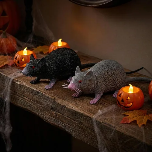 Vista 6 de 4 piezas de juguete pequeño de ratas falsas, juguetes de ratón de plástico realistas, accesorios de broma de rata para suministros de fiesta del día