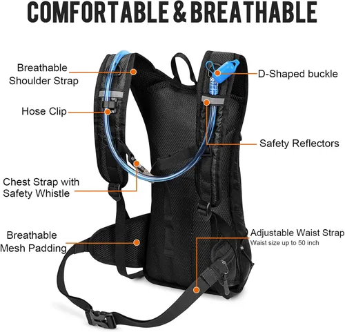 Vista 5 de G4Free Mochila de hidratación aislada con vejiga libre de BPA de 2L para correr al aire libre, senderismo, ciclismo, camping
