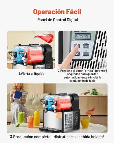 Vista 5 de VEVOR - Máquina comercial para hacer granizados, 3L x 2 de tanque doble, máquina para hacer bebidas heladas de 24 tazas, máquina para hacer