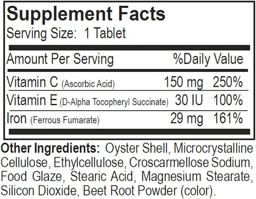 Vista 3 de Hierro con vitamina C y E - 60 tabletas en capas