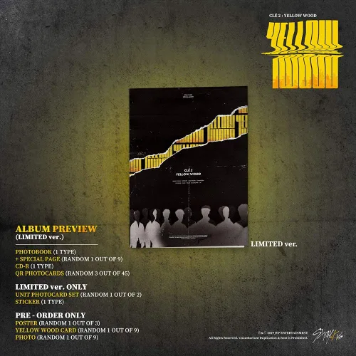 Vista 2 de Stray Kids - Clé 2: Madera amarilla (álbum especial) [Clé 2 ver.] CD+Photobook+Tarjetas de fotos 3QR