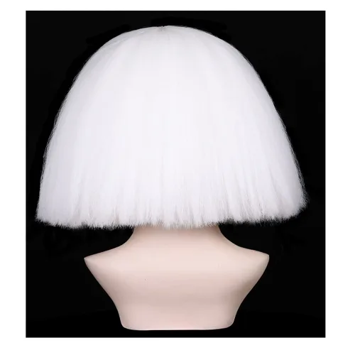 Vista 5 de ColorGround Peluca corta blanca para cosplay con gafas para Halloween