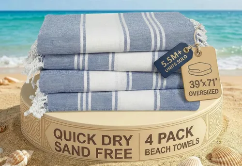 Vista 64 de LANE LINEN - Paquete de 4 toallas de playa de gran tamaño, toalla de piscina prelavada, extragrande, de secado rápido y sin arena, toalla de viaje