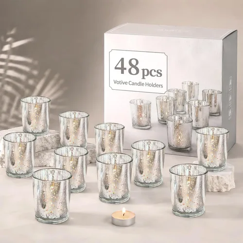 Vista 20 de LETINE 6 portavelas votivas moradas, tamaño votivo estándar para velas votivas regulares, soporte para velas de té para decoración del hogar Púrpura
