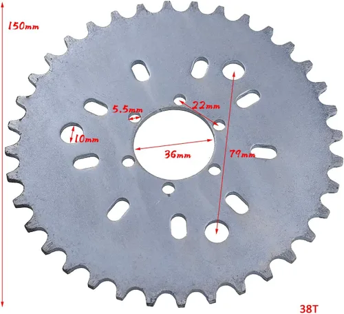 Vista 3 de Adaptador de piñón 38T apto para cadena 415 49cc 50cc 66cc 80cc 2 tiempos bicicleta motorizada