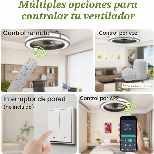 Vista 5 de Ventiladores de techo con luces y control remoto, ventilador de techo de perfil bajo de 20 pulgadas con aplicación Tuya y control de voz