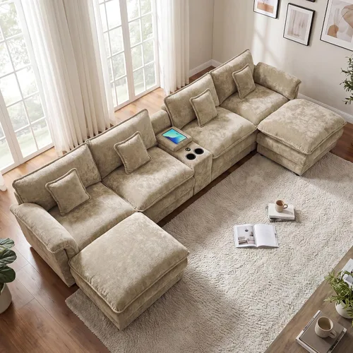Vista 11 de ONEMMLION Cloud Couch - Sofá modular seccional en forma de U de 114 pulgadas, cómodos sofás seccionales para sala de estar, sofá moderno de felpilla