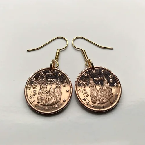 Vista 2 de Spain España 5 Euro Cent coin earrings Santiago de Compostela cathedral apostle Way of Saint James the Great church Iglesia Jesus Madrid Cadiz