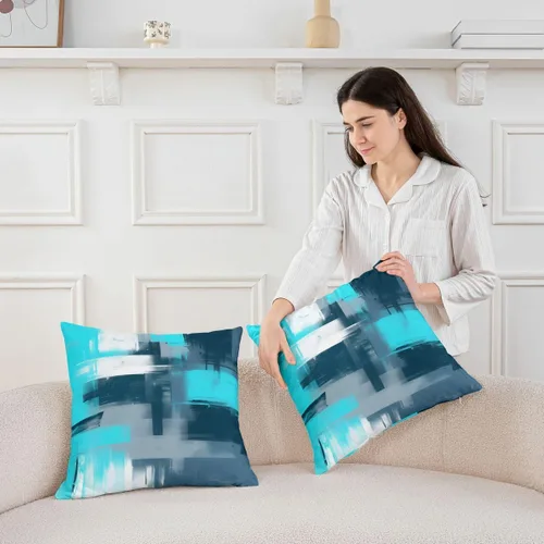 Vista 4 de Juego de 4 fundas de almohada abstractas de 16 x 16 pulgadas, fundas de cojín suaves y modernas de arte abstracto para sofá, fundas decorativas