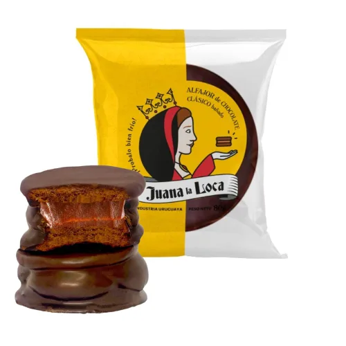 Vista 2 de Juana La Loca Chocolate Alfajor con relleno de Dulce de Leche de Uruguay, 80 g / 2.82 oz (caja de 10)