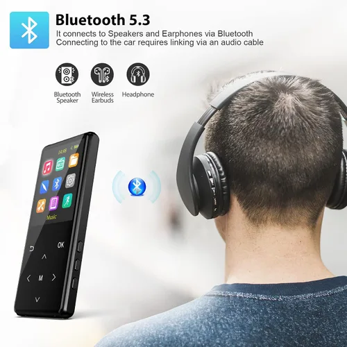 Vista 2 de Reproductor de MP3, reproductor MP3 portátil de 128 GB con Bluetooth 5.3, reproductor de música digital sin pérdida con altavoz HD, grabadora, radio