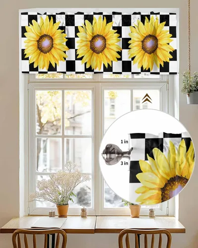 Vista 7 de Cenefas de girasol para ventanas de cocina, cenefa de cortina de granja, cortinas cortas de girasol de acuarela, cenefas con bolsillo para barra