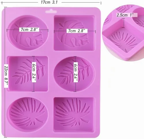 Vista 2 de ionEgg Molde de jabón rectangular y ovalado de silicona con patrones de hojas, paquete de 2