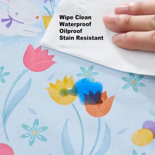 Vista 6 de Newbridge Blue Easter Cotton Tail Bunny Party 52 x 52 inch Square Vinyl Tablecloth with Flannel Backing, Bunny Rabbit, Easter Eggs and Floral Design