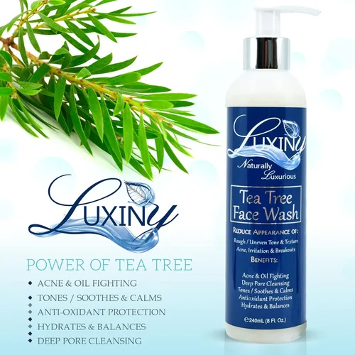 Vista 2 de Luxiny Tea Tree Face Wash un limpiador de ácido salicílico natural de 8 onzas, un exfoliante BHA y limpiador facial calmante de aloe, uso como