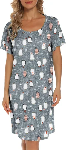 Vista 3 de ENJOYNIGHT - Camisones de algodón para mujer, tallas extragrandes, camisa de dormir de manga corta con estampado