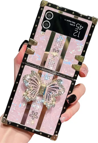 Vista 44 de Funda Rectangular de Lujo Femenina Compatible con iPhone 16 Pro Max Diseñada con Soporte de Anillo de Diamante con Función de Atril