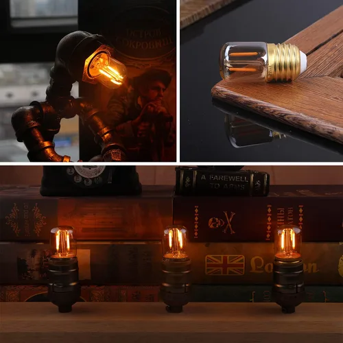 Vista 5 de Bombillas LED ámbar E26 de 1 W, T28 Mini Edison tubo lámpara de 2200 K cálidas, equivalente a 10 W, bombilla decorativa de repuesto no regulable