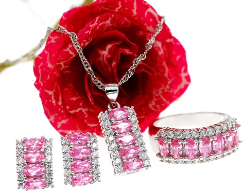 Vista 6 de Uloveido Platino plateado ovalado corte cúbico zirconia 7 piedras collar pendientes y anillo media luna fiesta joyería conjunto T502